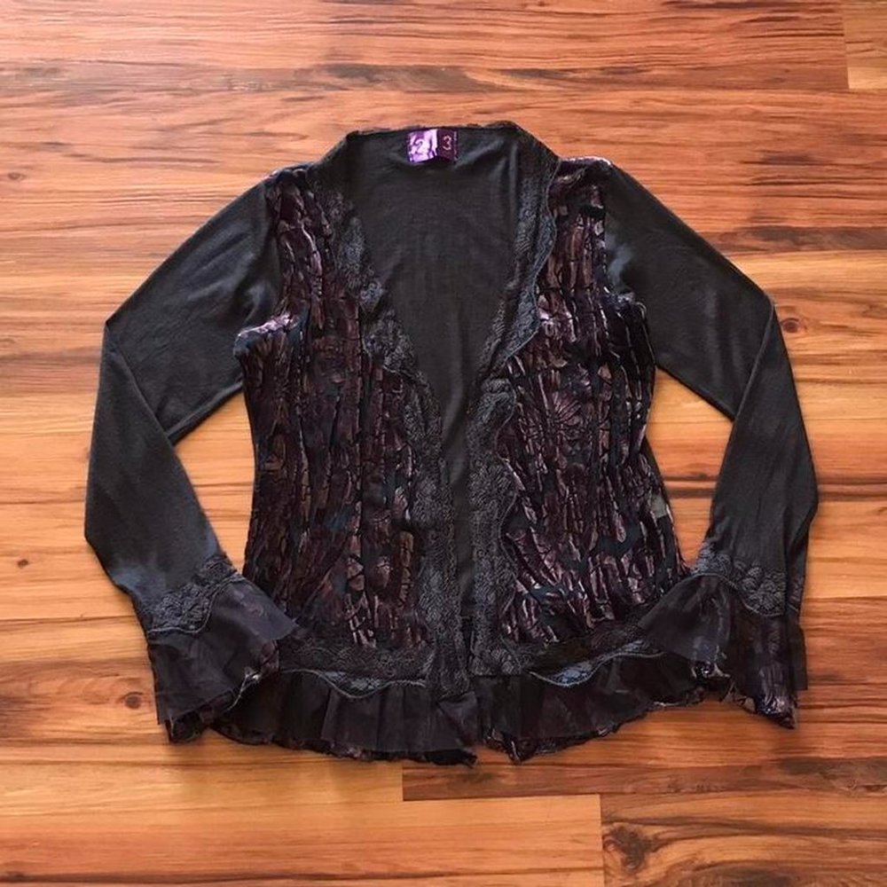 Vintage 2000s floral velvet fairy grunge cardigan